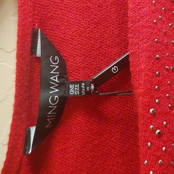 Ming Wang Studded Poncho Red OS - Picture 4 of 11